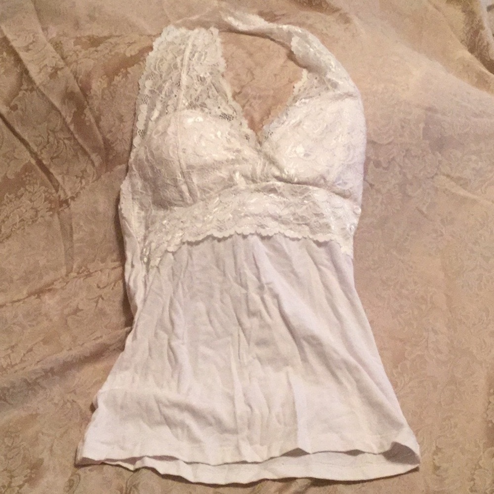 🎀Guess ?? Sheer White Beaded Shell TOP w OVERLAY - Picture 8 of 9